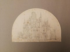French figurative landscape drawing religious architecture of the 19th century
