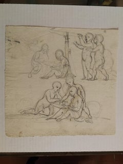 Dessin allégorique figuratif toscan au crayon sur papier du 19e siècle