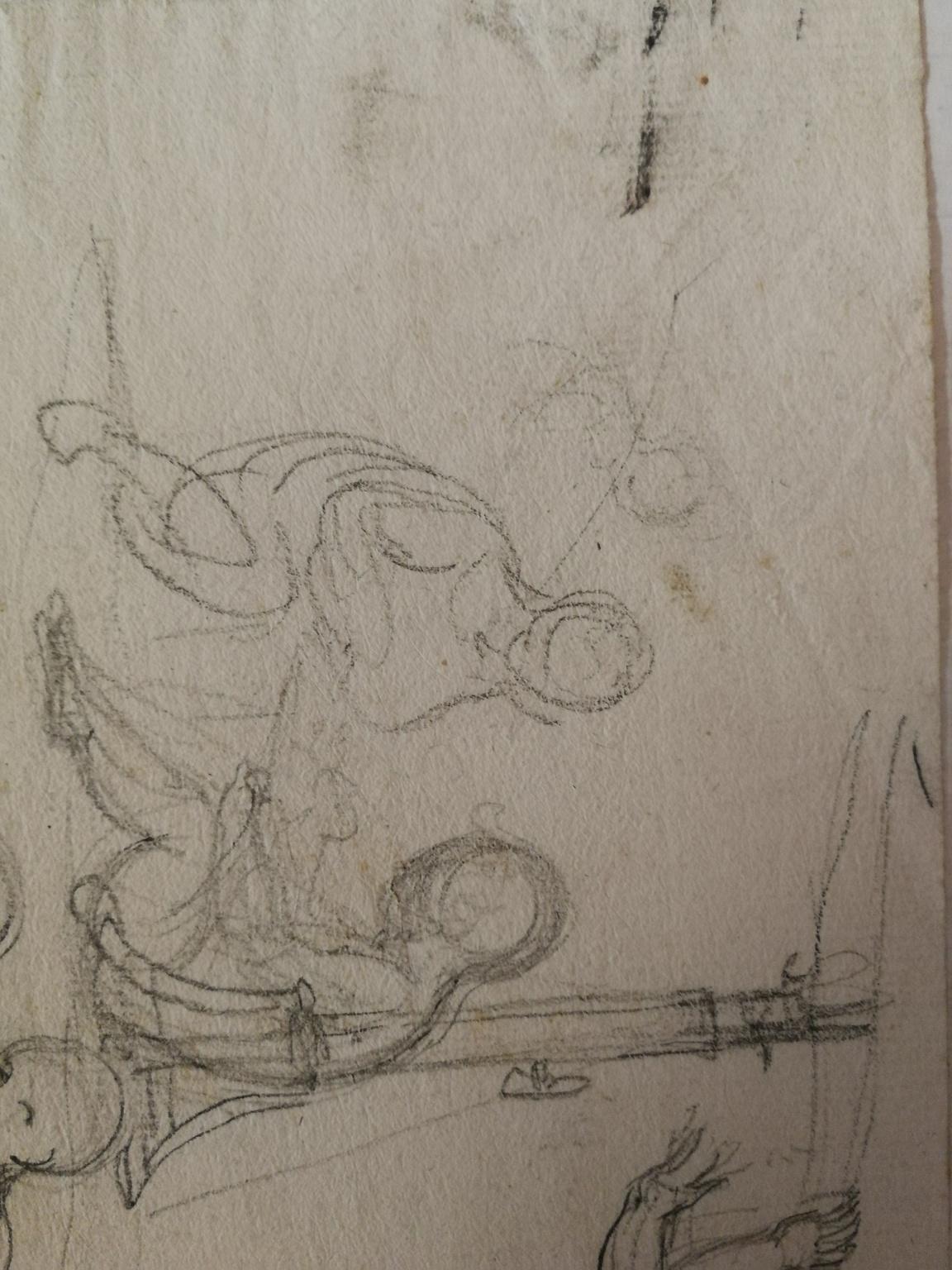 Tuscan allegorical figurative drawing pencil on paper, 19th century - Romantic Art by Unknown