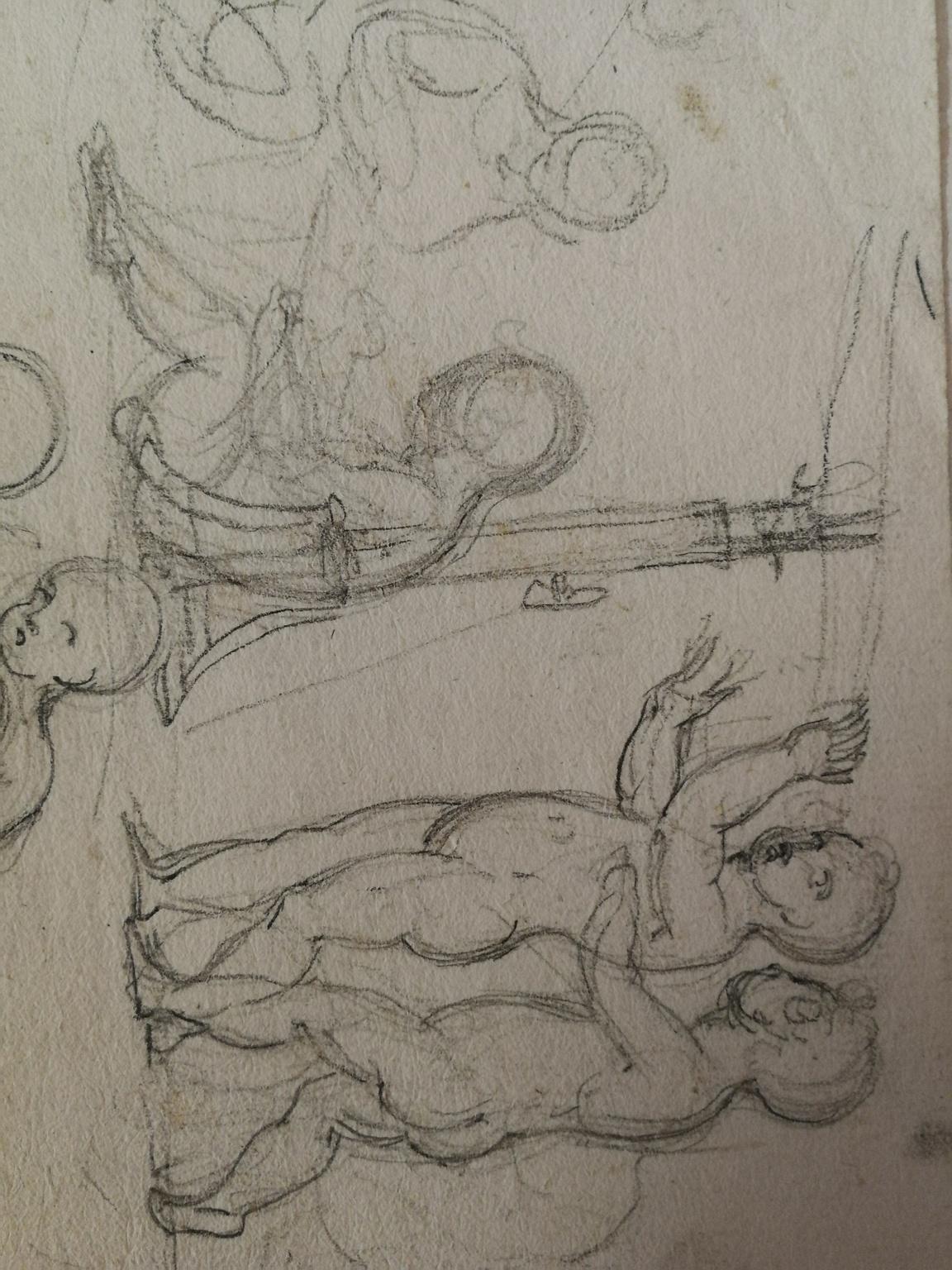 Tuscan allegorical figurative drawing pencil on paper, 19th century - Brown Figurative Art by Unknown