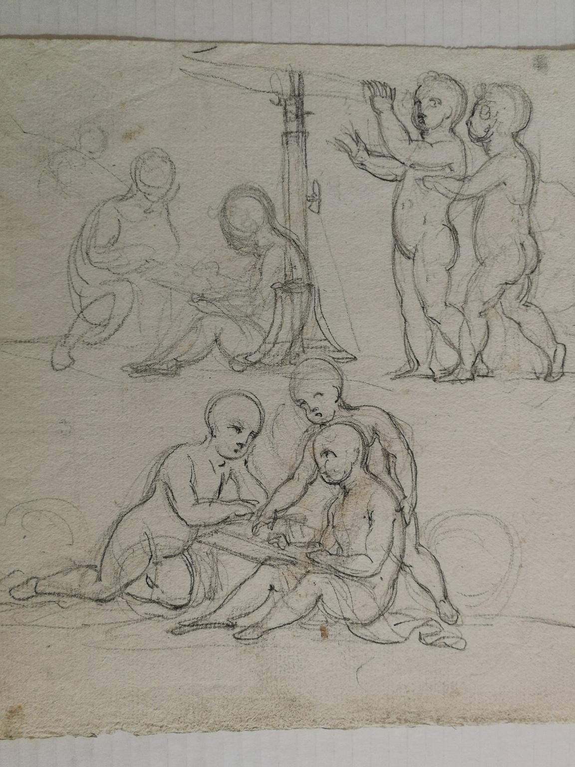 Tuscan allegorical figurative drawing pencil on paper, 19th century For Sale 1