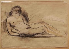 Figurative Zeichnungsstudie 20. Jahrhundert weiblicher Akt Porträt auf Papier