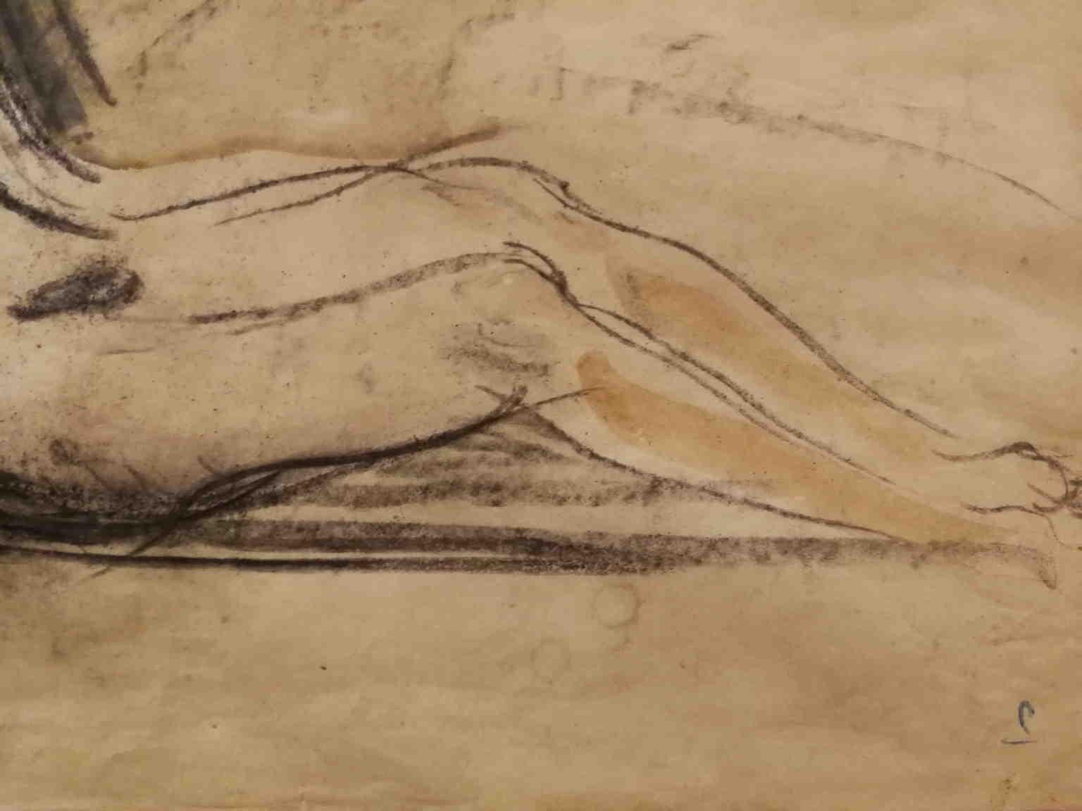 Figurative drawing study 20th century female nude portrait on paper - Other Art Style Art by Unknown