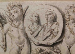 Old-fashioned figurative drawing nude ink on paper, 19th century