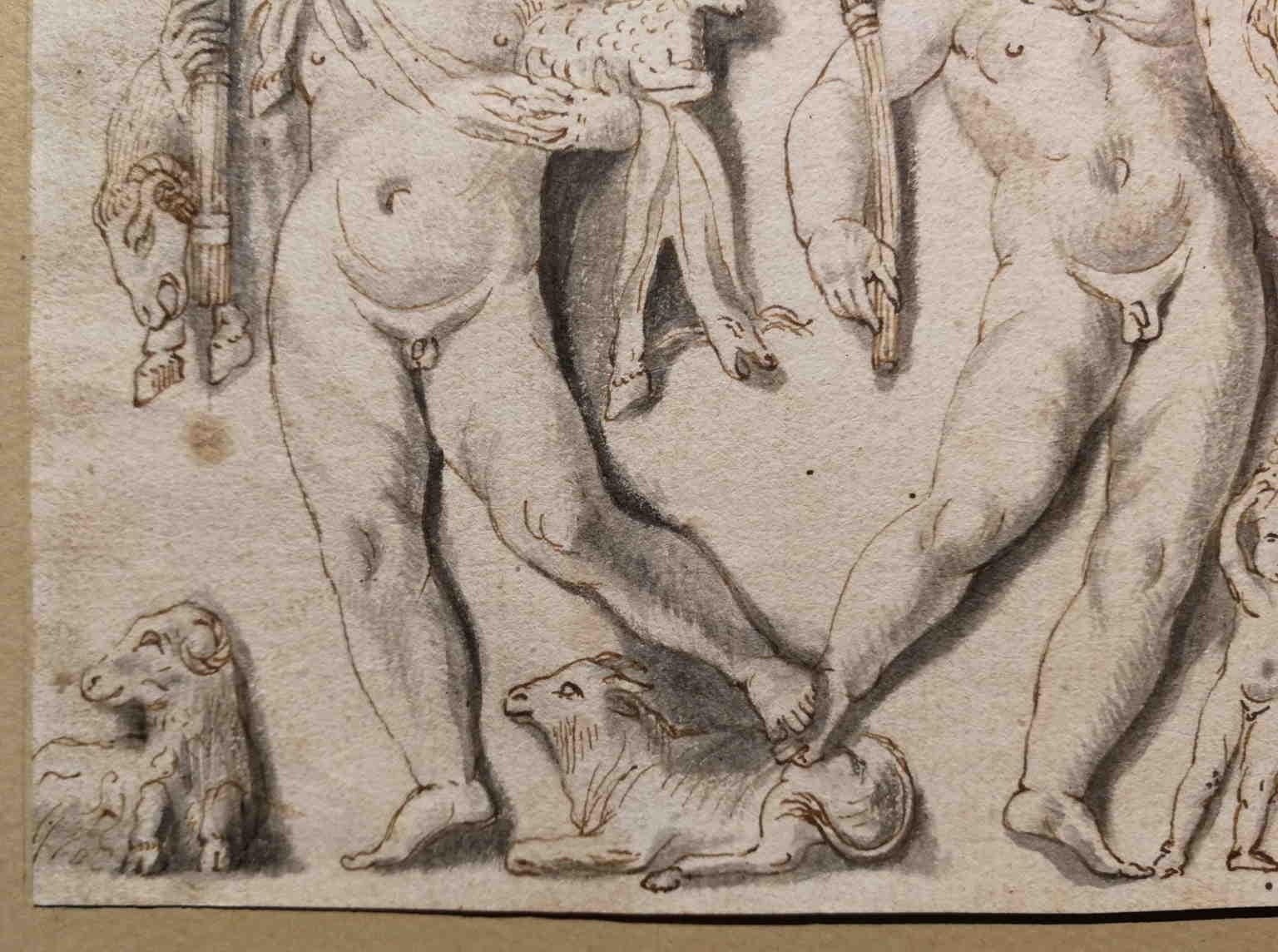 Old-fashioned figurative drawing nude ink on paper, 19th century For Sale 1