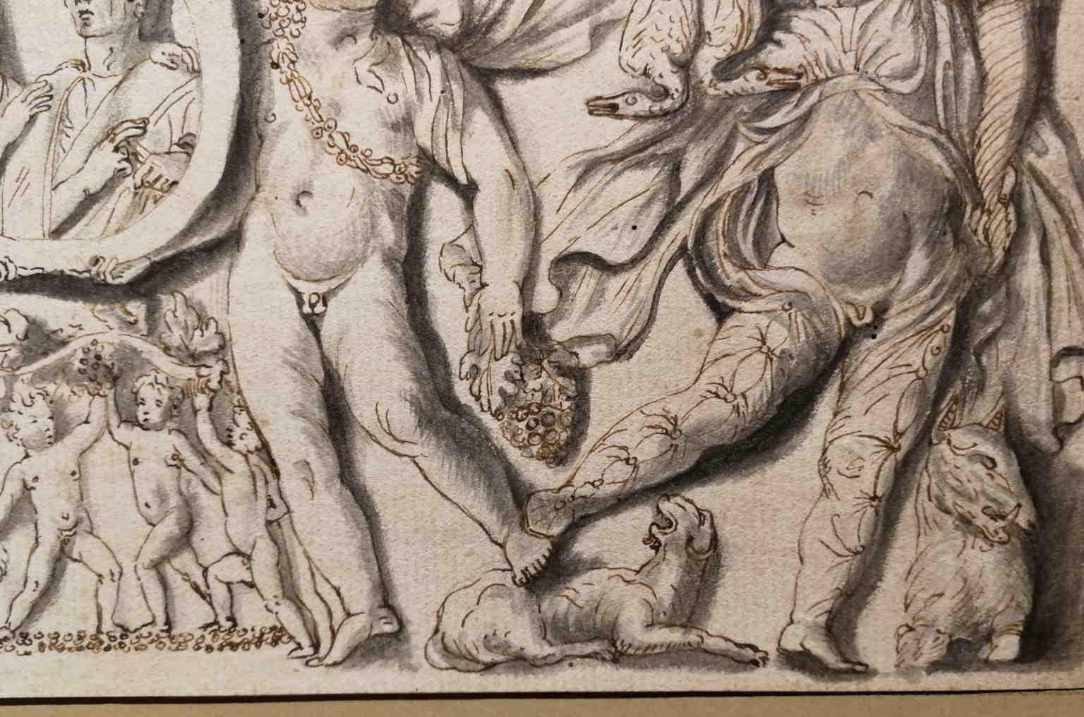 Old-fashioned figurative drawing nude ink on paper, 19th century - Brown Figurative Art by Unknown