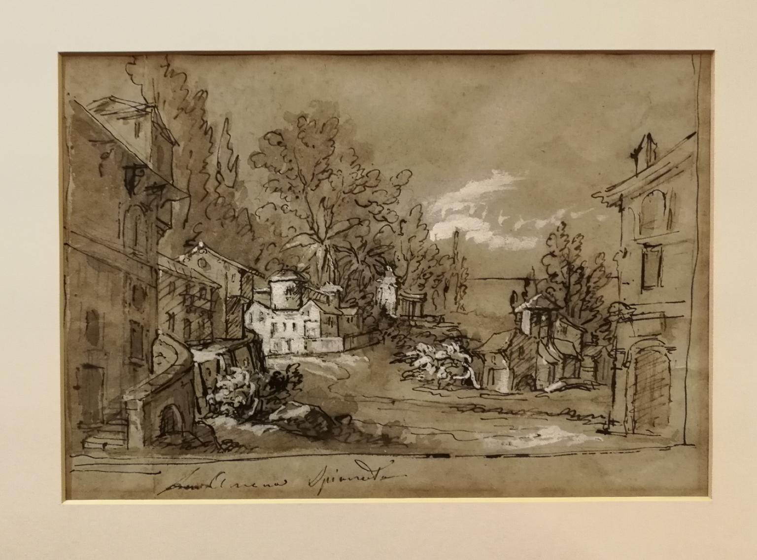 Dibujo anverso reverso acuarela paisaje figurativo siglo XVIII - Art de Unknown