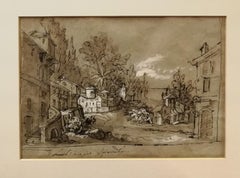Drawing front back watercolor figurative landscape 18th century