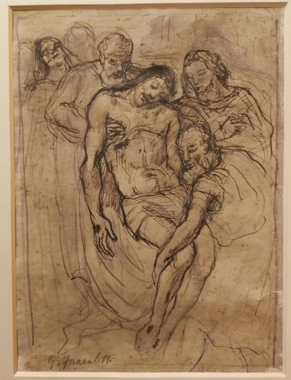 Florentine religious figurative drawing from the 20th century front back - Art by Giuseppe Fraschetti