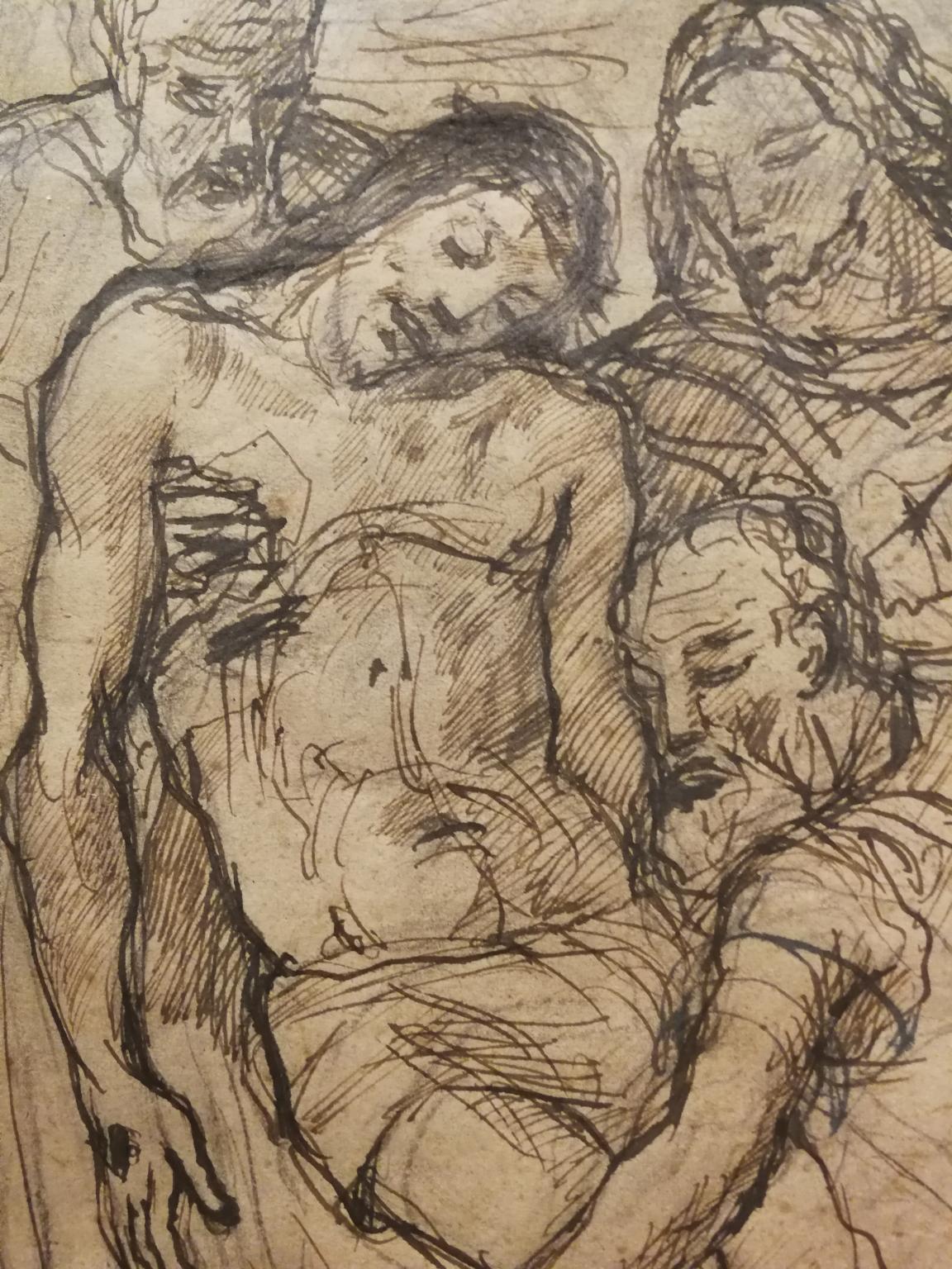 Florentine religious figurative drawing from the 20th century front back - Academic Art by Giuseppe Fraschetti