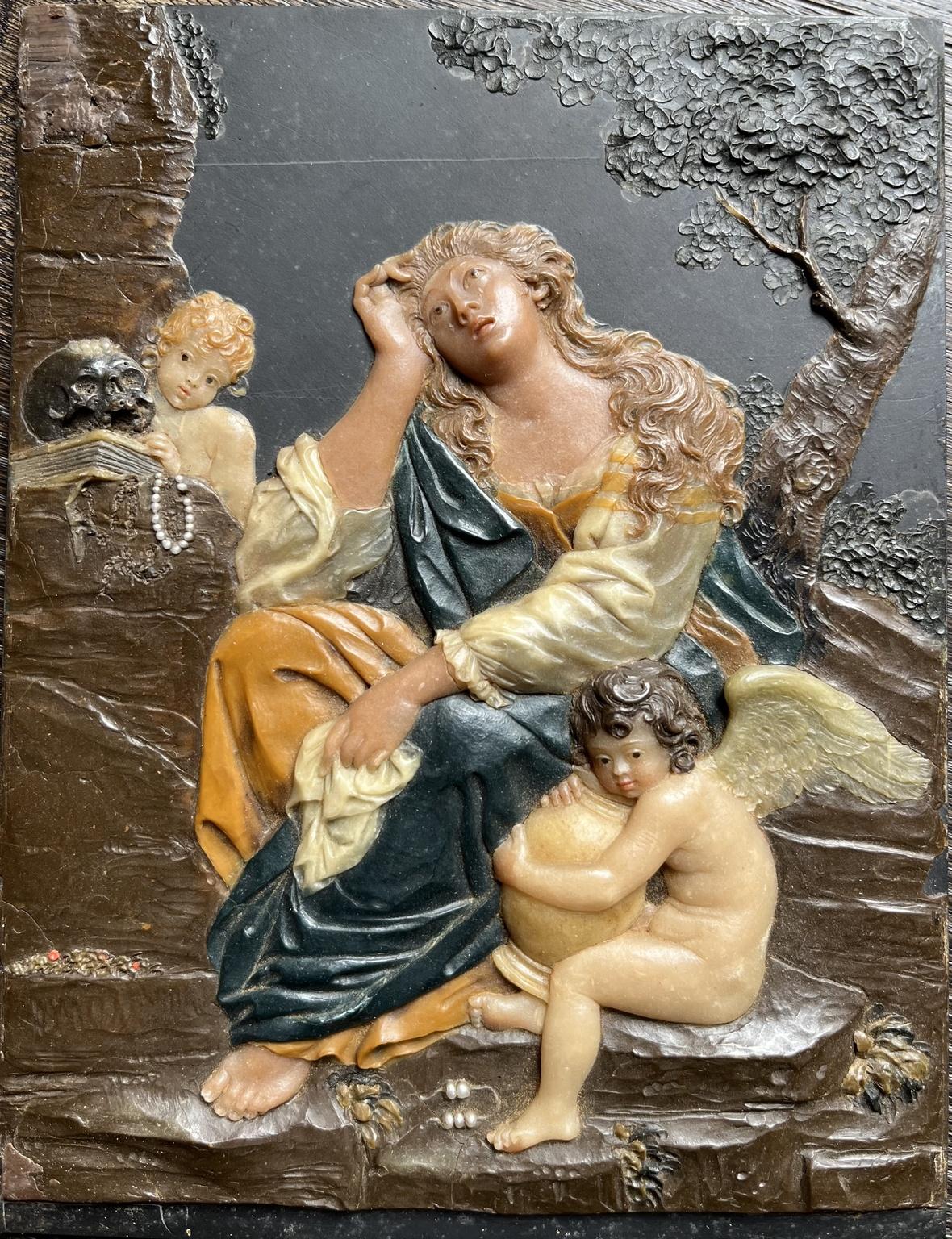 Baroque wax religious figurative bas-relief from the 18th century - Sculpture by Giovan Francesco Pieri