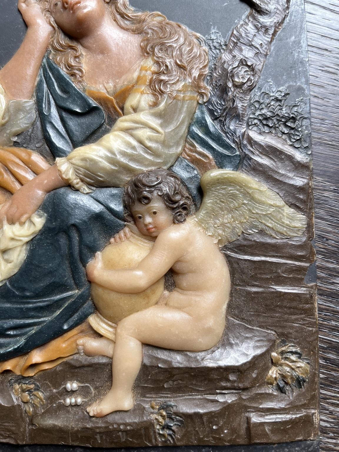Baroque wax religious figurative bas-relief from the 18th century - Brown Figurative Sculpture by Giovan Francesco Pieri
