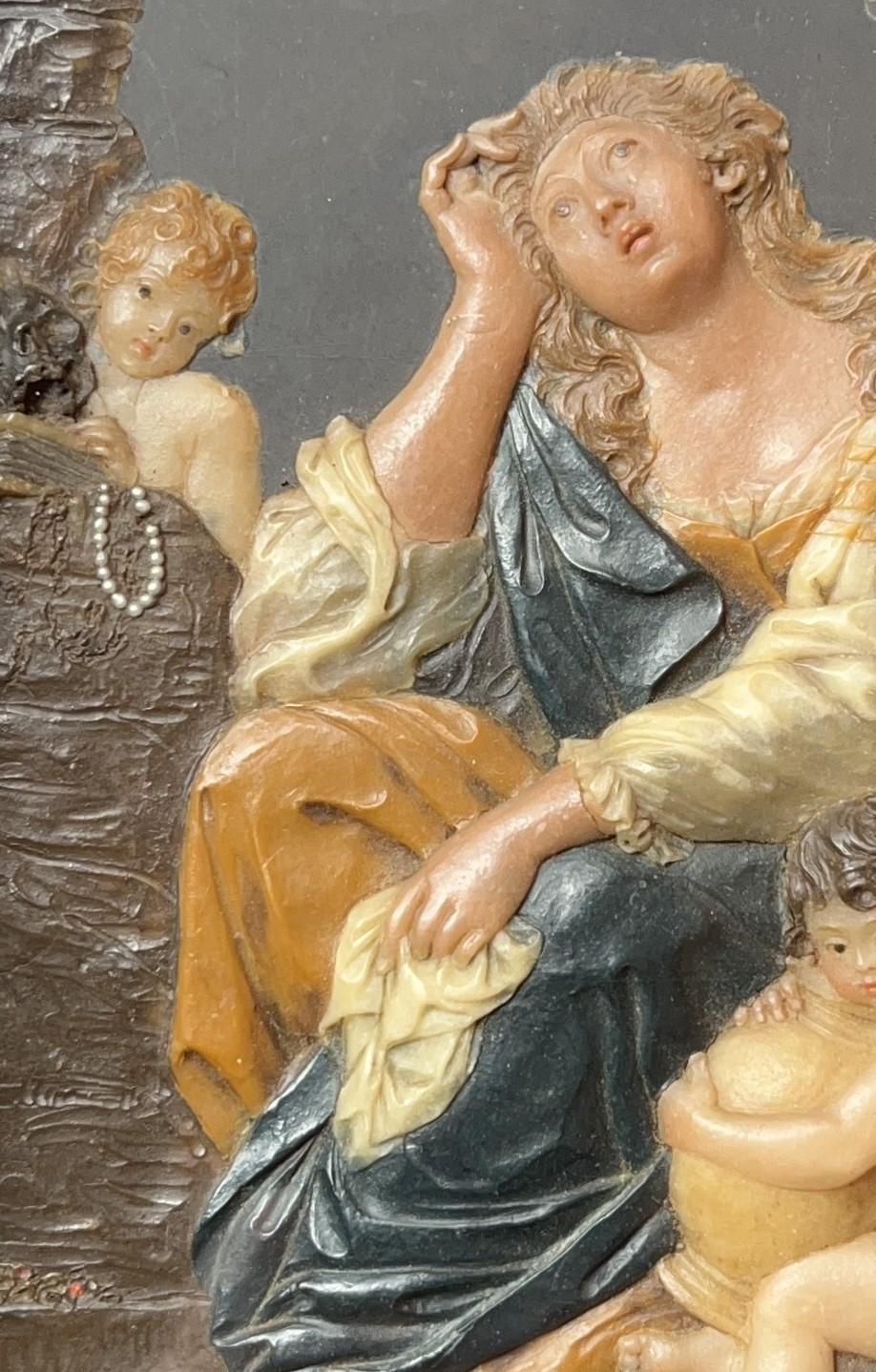 Baroque wax religious figurative bas-relief from the 18th century For Sale 2