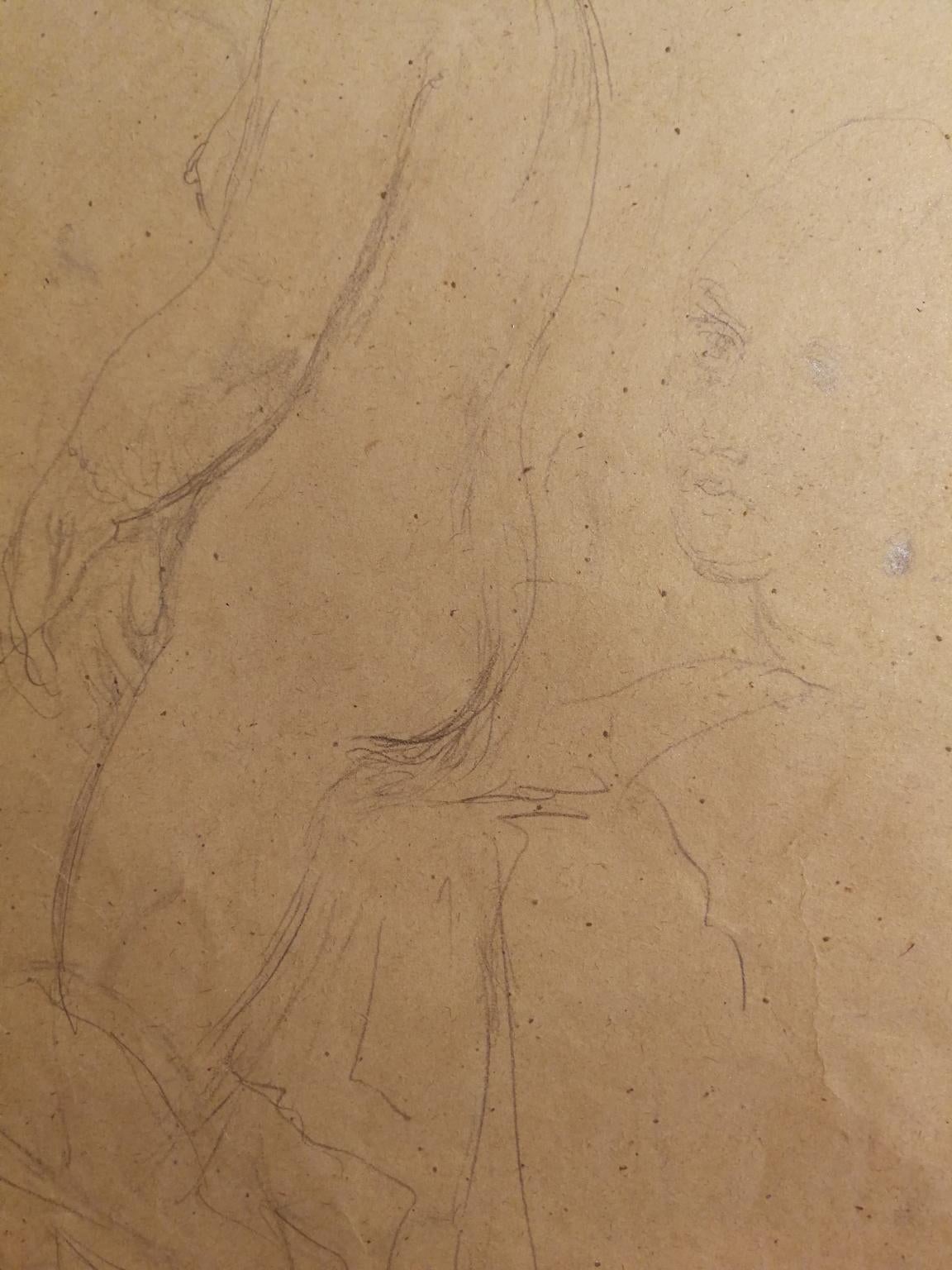 Ritratto femminile nudo fiorentino del XX secolo a matita - Portrait Marrón de Ugo Capocchini