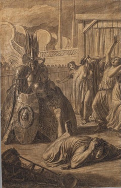 Dibujo figurativo neoclásico literatura griega antigua Ilíada siglo XIX