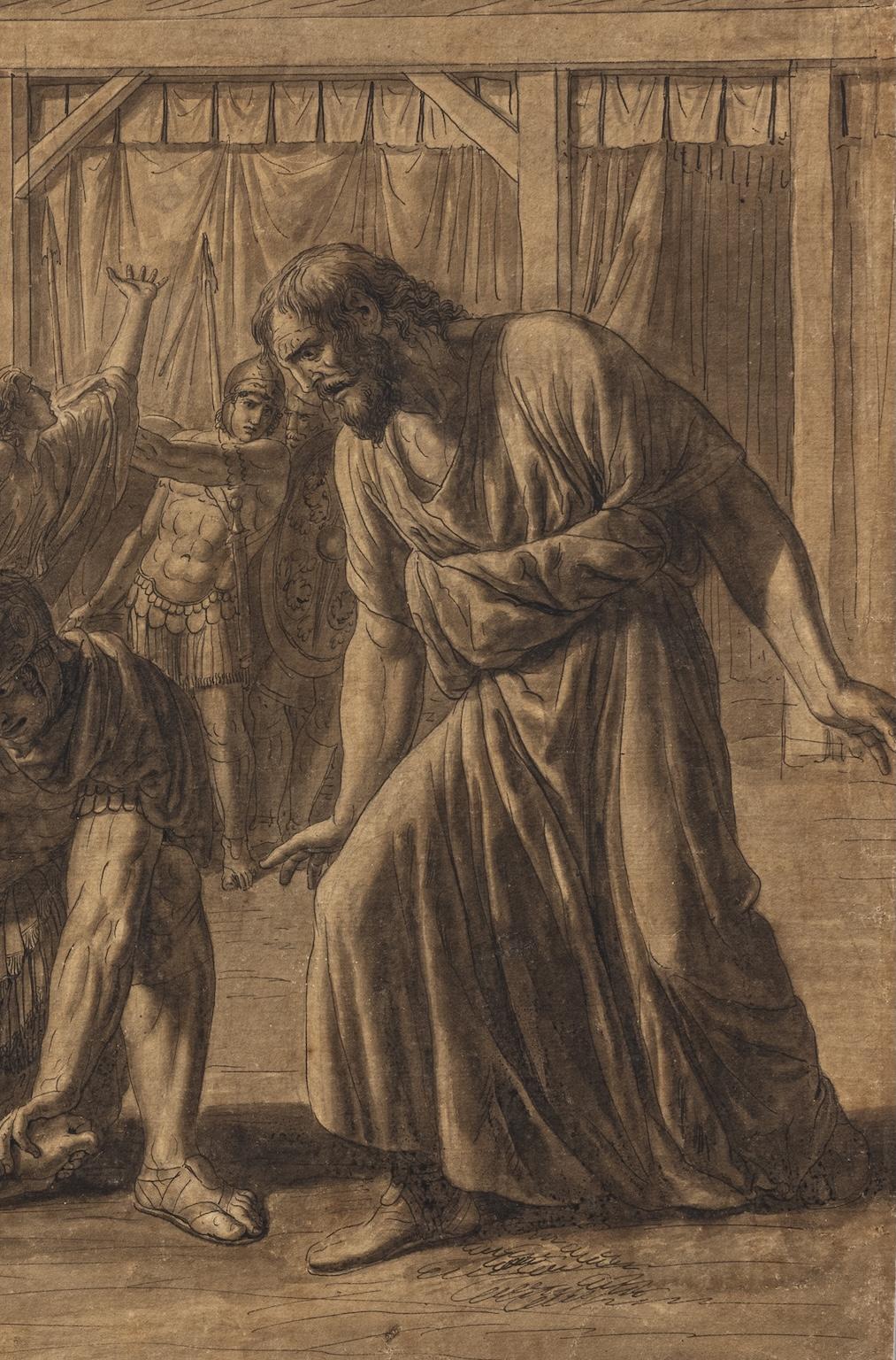 Neoclassical figurative drawing ancient Greek literature Iliad 19th century - Brown Figurative Art by Luigi Ademollo