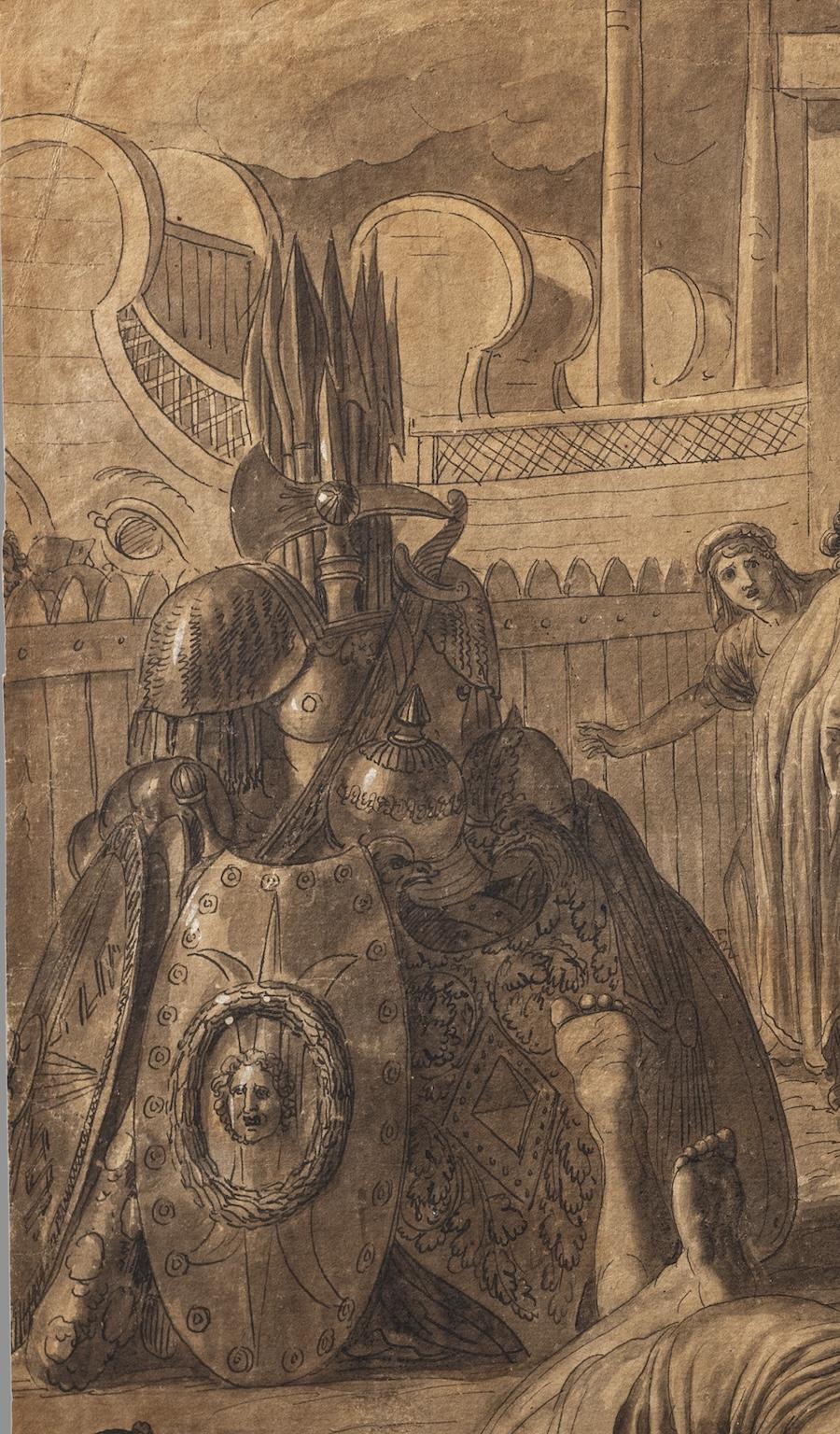 Neoclassical figurative drawing ancient Greek literature Iliad 19th century For Sale 1