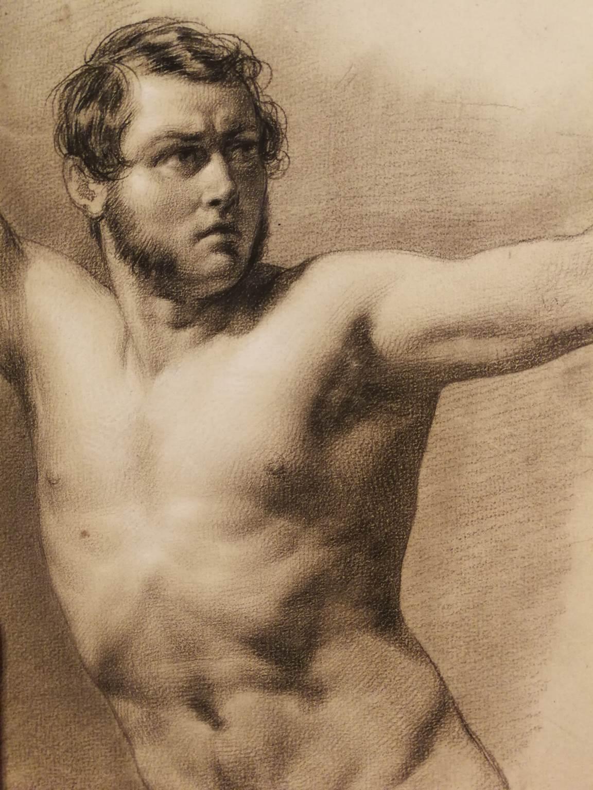 Disegno Accademia figurativo ritratto maschile neoclassico veneto del XIX secolo - Académique Art par Eliseo Sala