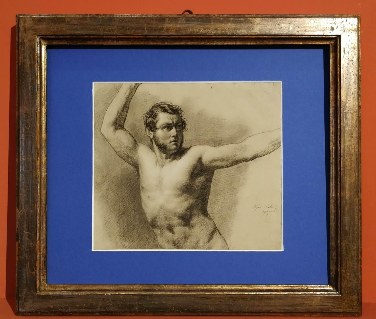 Disegno Accademia figurativo ritratto maschile neoclassico veneto del XIX secolo en vente 1