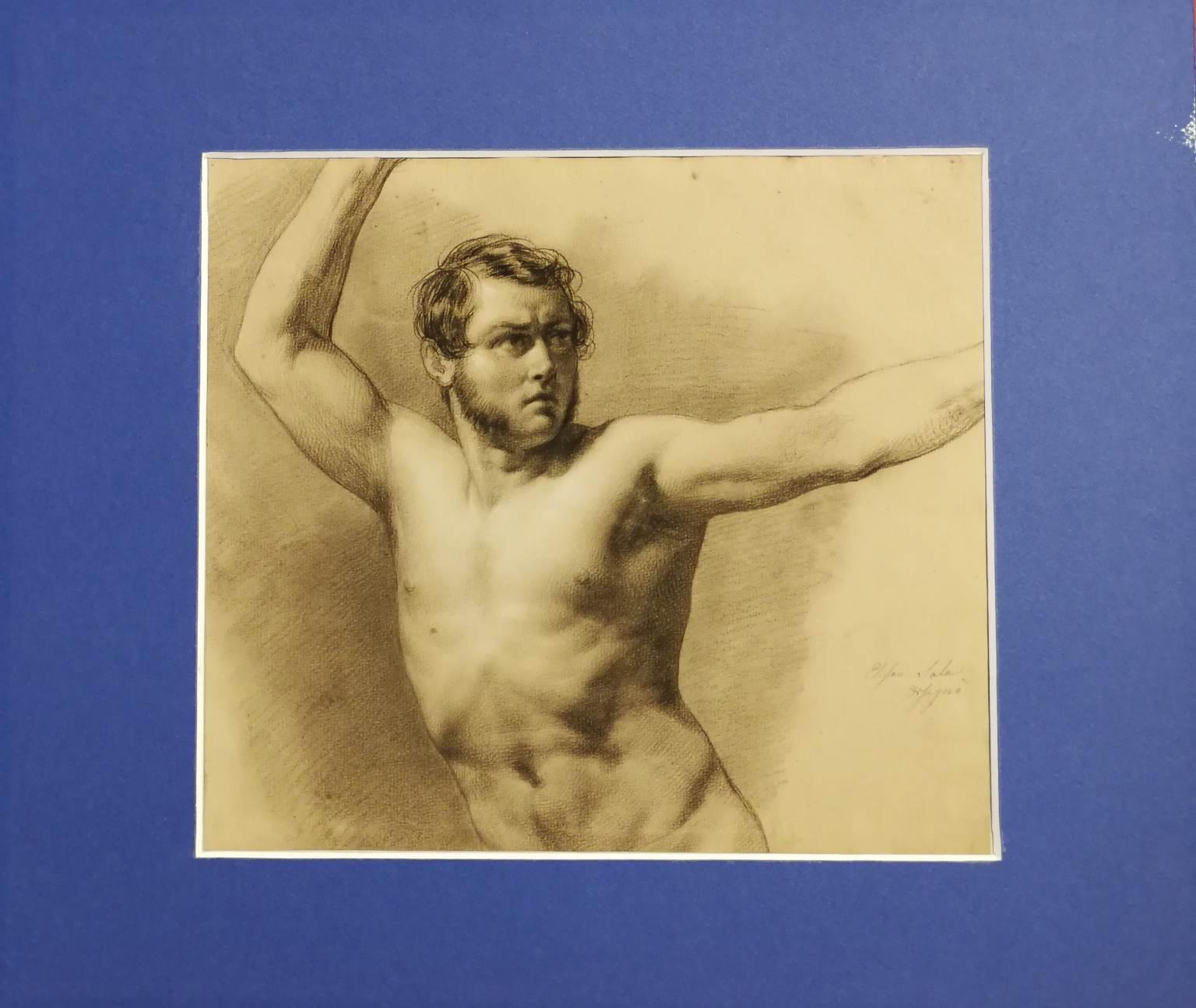 Disegno Accademia figurativo ritratto maschile neoclassico veneto del XIX secolo en vente 2