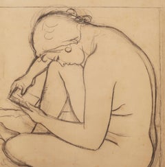 Disegno figurativo ritratto nudo femminile italiano del XX secolo su carta