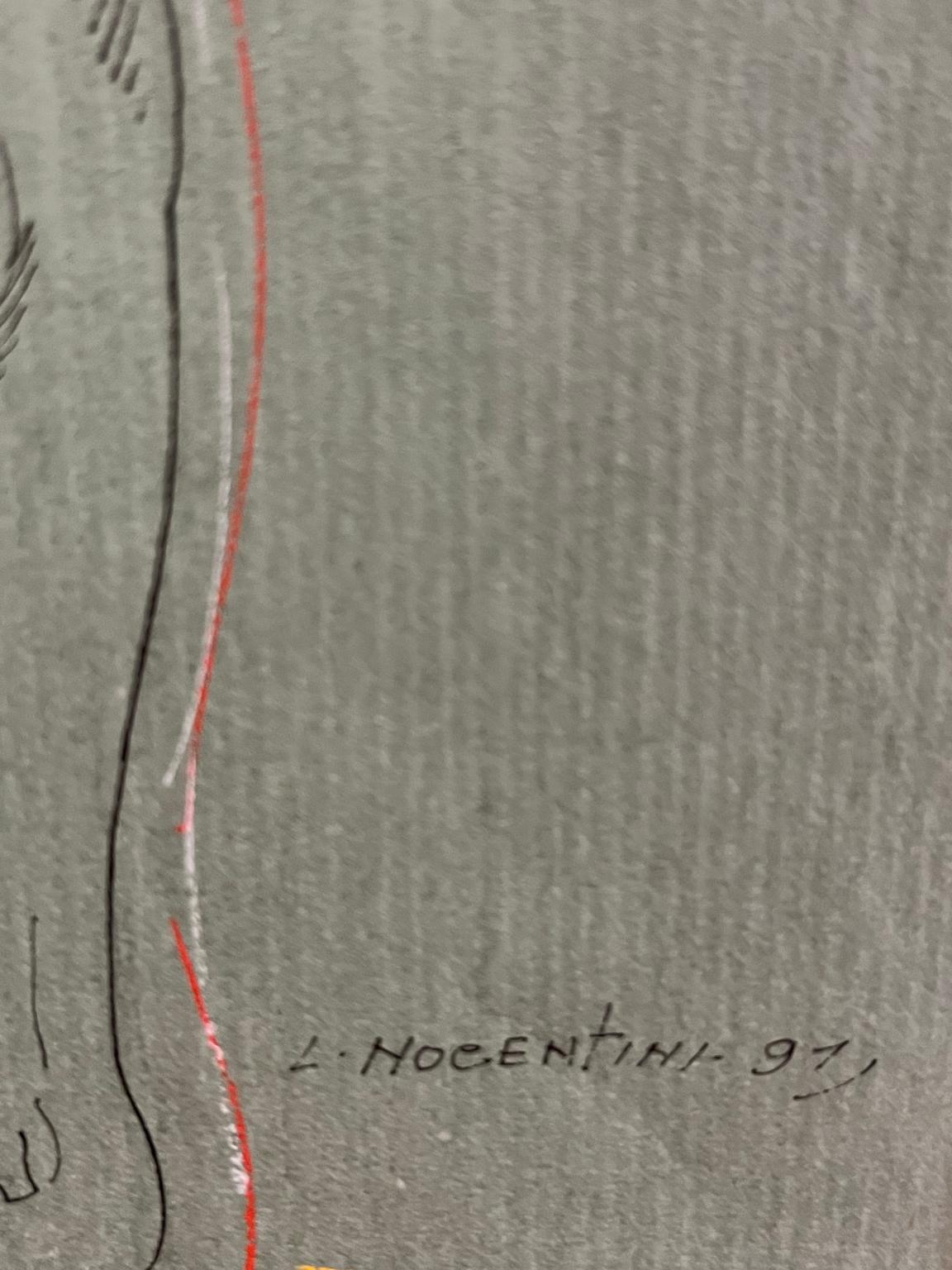 Disegno ritratto figurativo espressionista nudo femminile toscano del XX secolo - Art Espressionista di Ladislao Nocentini