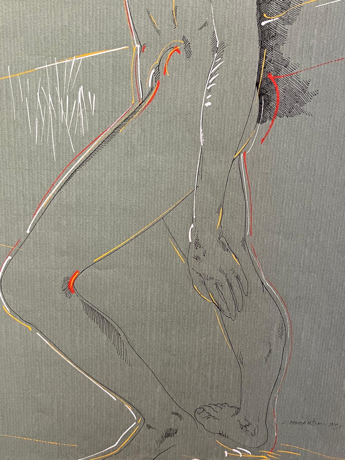 Disegno ritratto figurativo espressionista nudo femminile toscano del XX secolo - Nude Grigio di Ladislao Nocentini