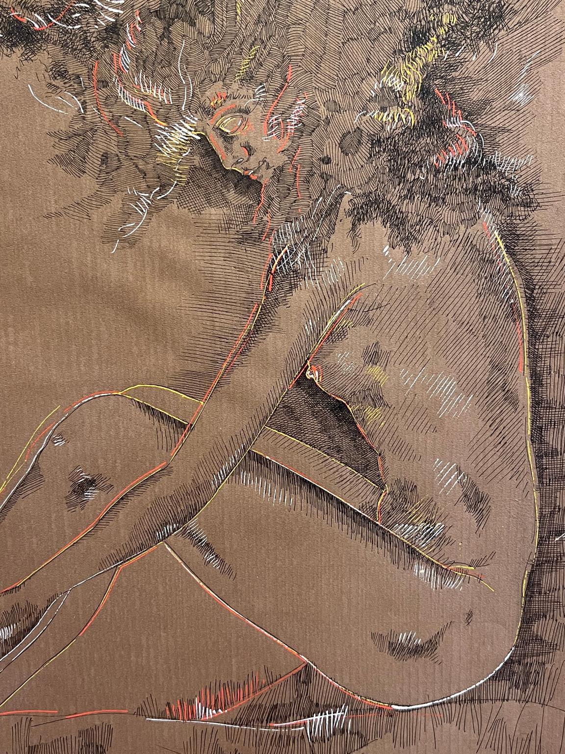 Disegno ritratto figurativo espressionista nudo femminile toscano del XX secolo - Painting di Ladislao Nocentini