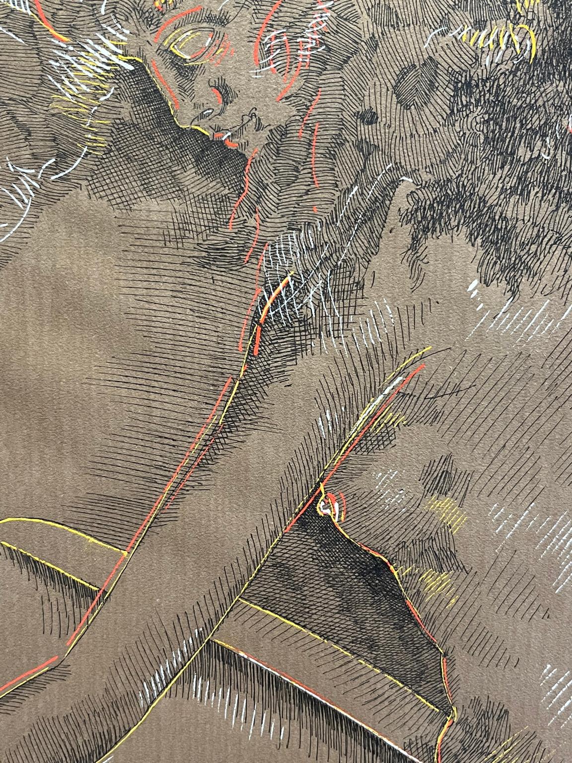 Disegno ritratto figurativo espressionista nudo femminile toscano del XX secolo - Painting Espressionista di Ladislao Nocentini