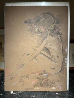 Disegno ritratto figurativo espressionista nudo femminile toscano del XX secolo