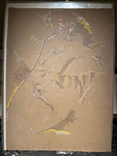 Disegno figurativo espressionista ritratto maschile nudo toscano del XX secolo