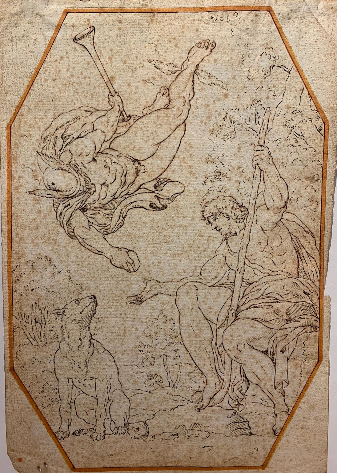 Dibujo mitológico pluma sobre papel inspirado en los frescos de Annibale Carracci en venta 2