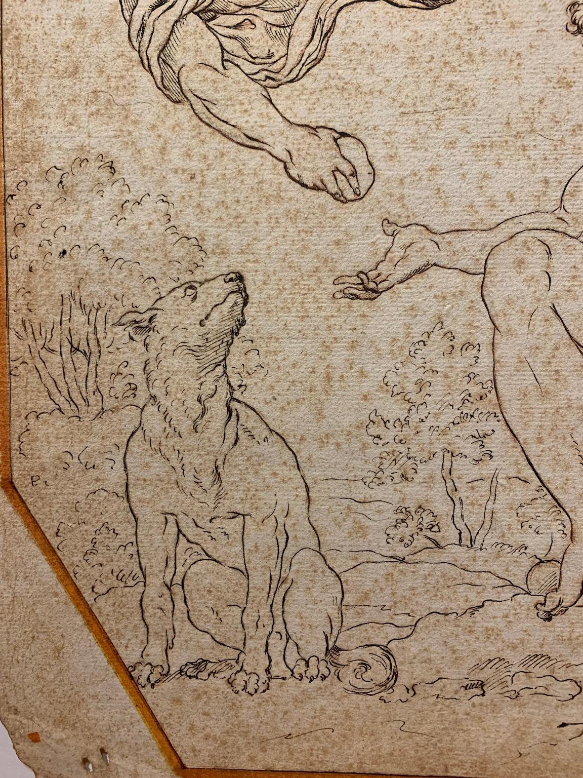 Dibujo mitológico pluma sobre papel inspirado en los frescos de Annibale Carracci en venta 3