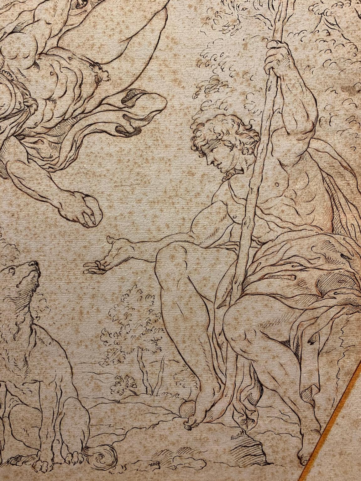 Dibujo mitológico pluma sobre papel inspirado en los frescos de Annibale Carracci en venta 5