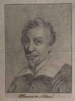Figurative drawing male portrait painter Francesco Albani of the 19th century
