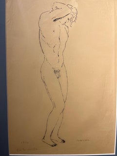 20th-century Italian figurative drawing of a male nude on paper