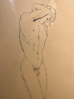 20th-century Italian figurative drawing of a male nude on paper