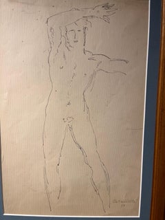 A 20th-century Italian figurative drawing of a male nude on paper