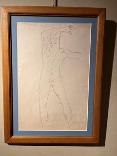 A 20th-century Italian figurative drawing of a male nude on paper
