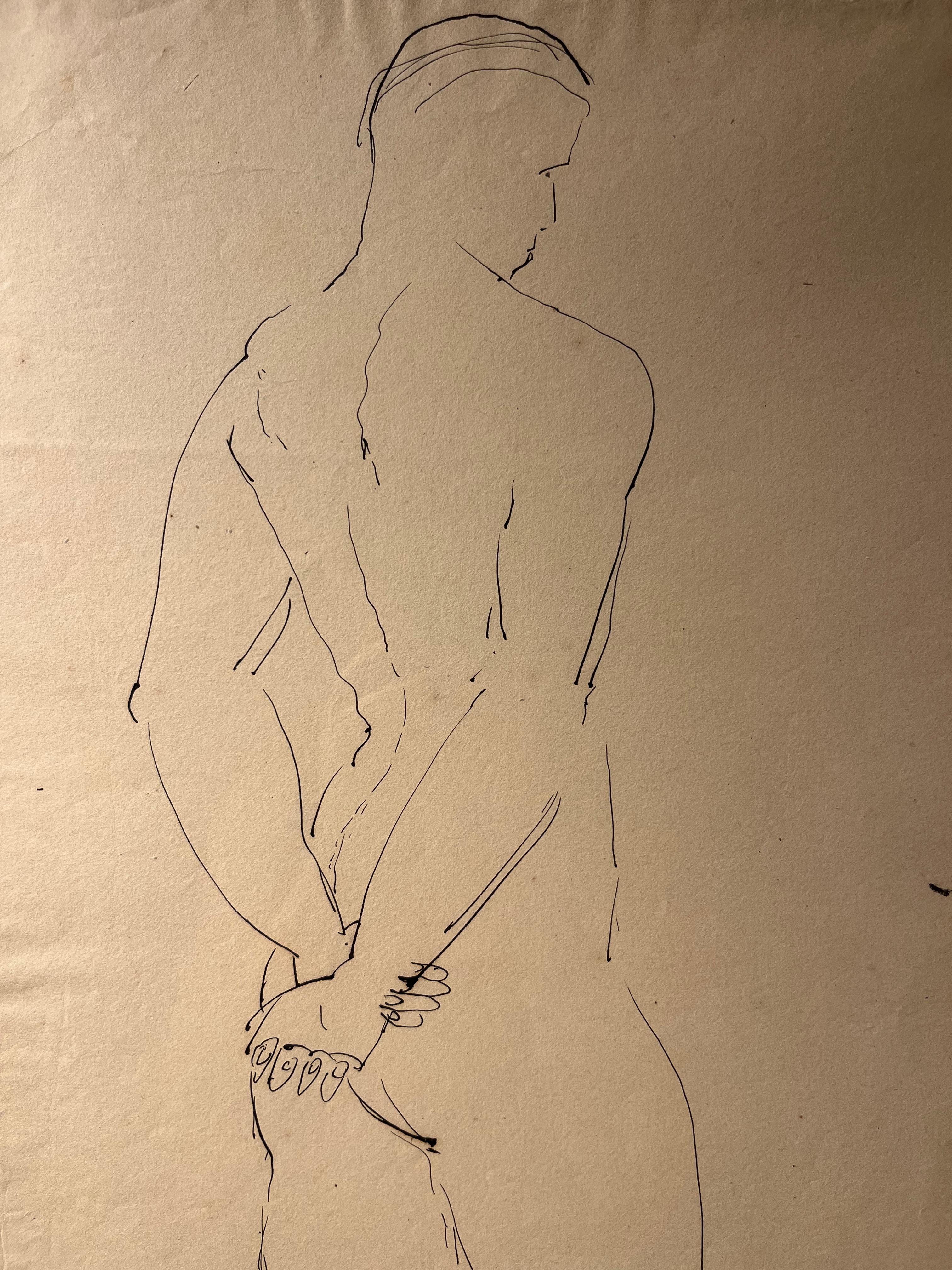 Dessin figuratif représentant un nu masculin italien du XXe siècle sur papier