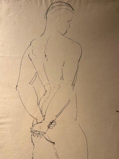 A 20th-century Italian figurative drawing of a male nude on paper