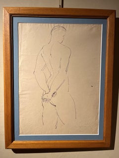 A 20th-century Italian figurative drawing of a male nude on paper