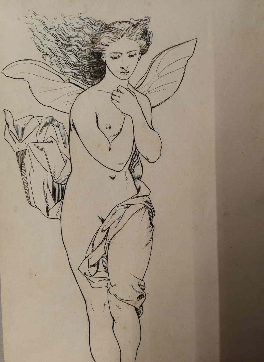Giuseppe Calì, Psyche, end 19th-early 20th, ink on paper, signed 2