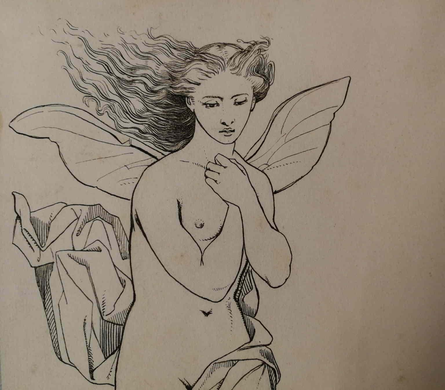 Giuseppe Calì, Psyche, end 19th-early 20th, ink on paper, signed 1