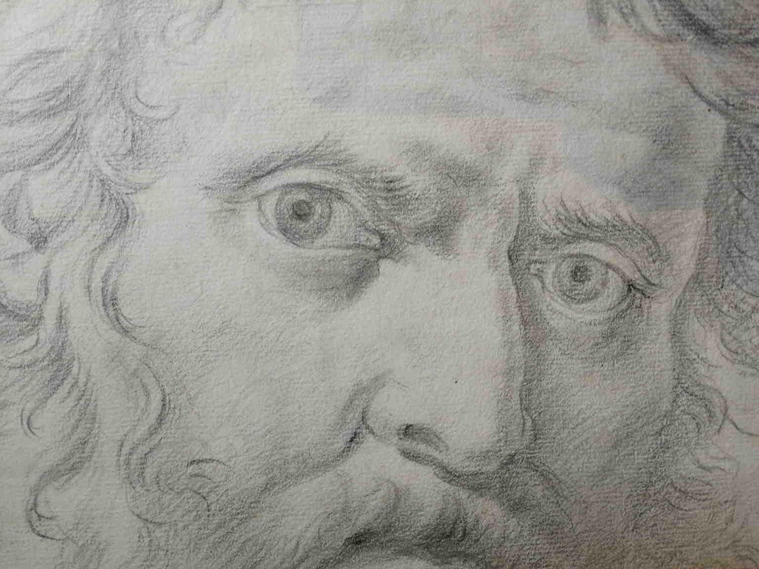 Signed Bernardino Orsetti Bearded man Drawing 19 century pencil paper