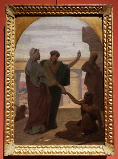 Attribué à Antonio Ciseri  Peinture à l'huile de l'Évangile religieuse du XIXe siècle sur toile