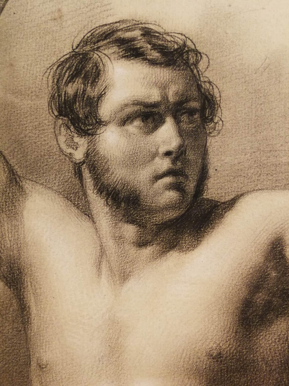 Signierte Eliseo Sala, männlicher Akt Academia, Zeichnung aus Kreidepapier, 19. Jahrhundert im Angebot 2