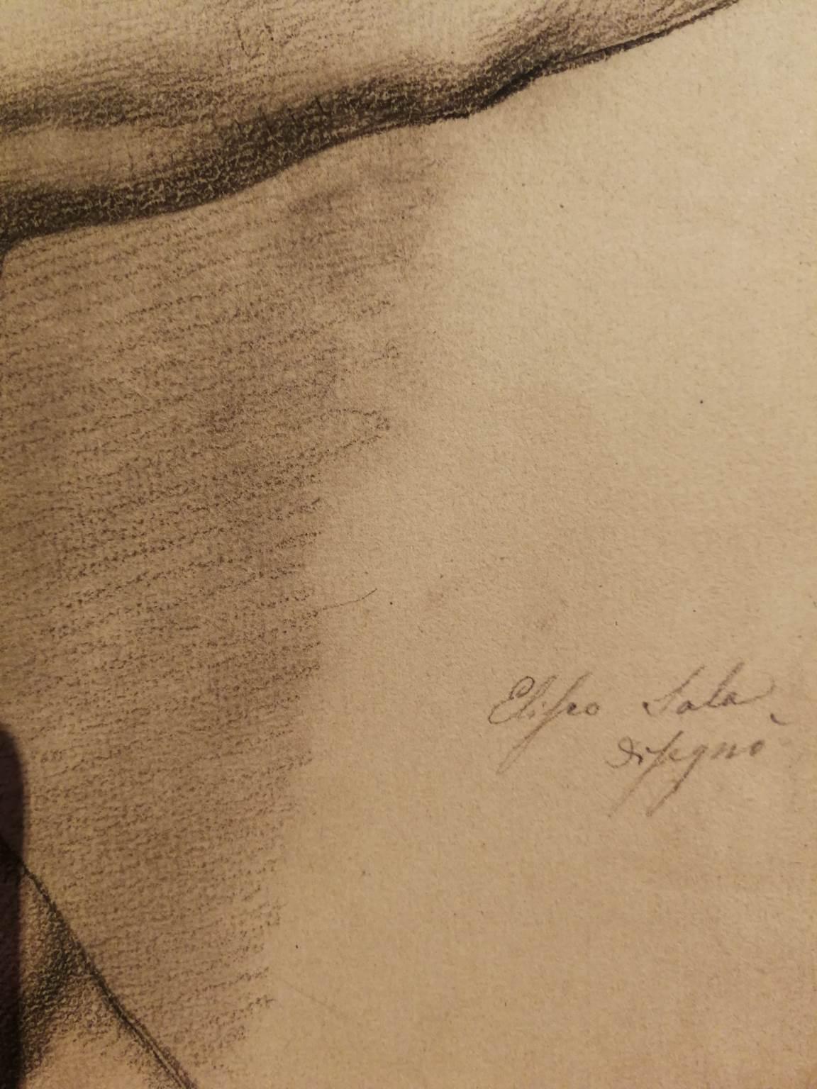 Signierte Eliseo Sala, männlicher Akt Academia, Zeichnung aus Kreidepapier, 19. Jahrhundert im Angebot 3