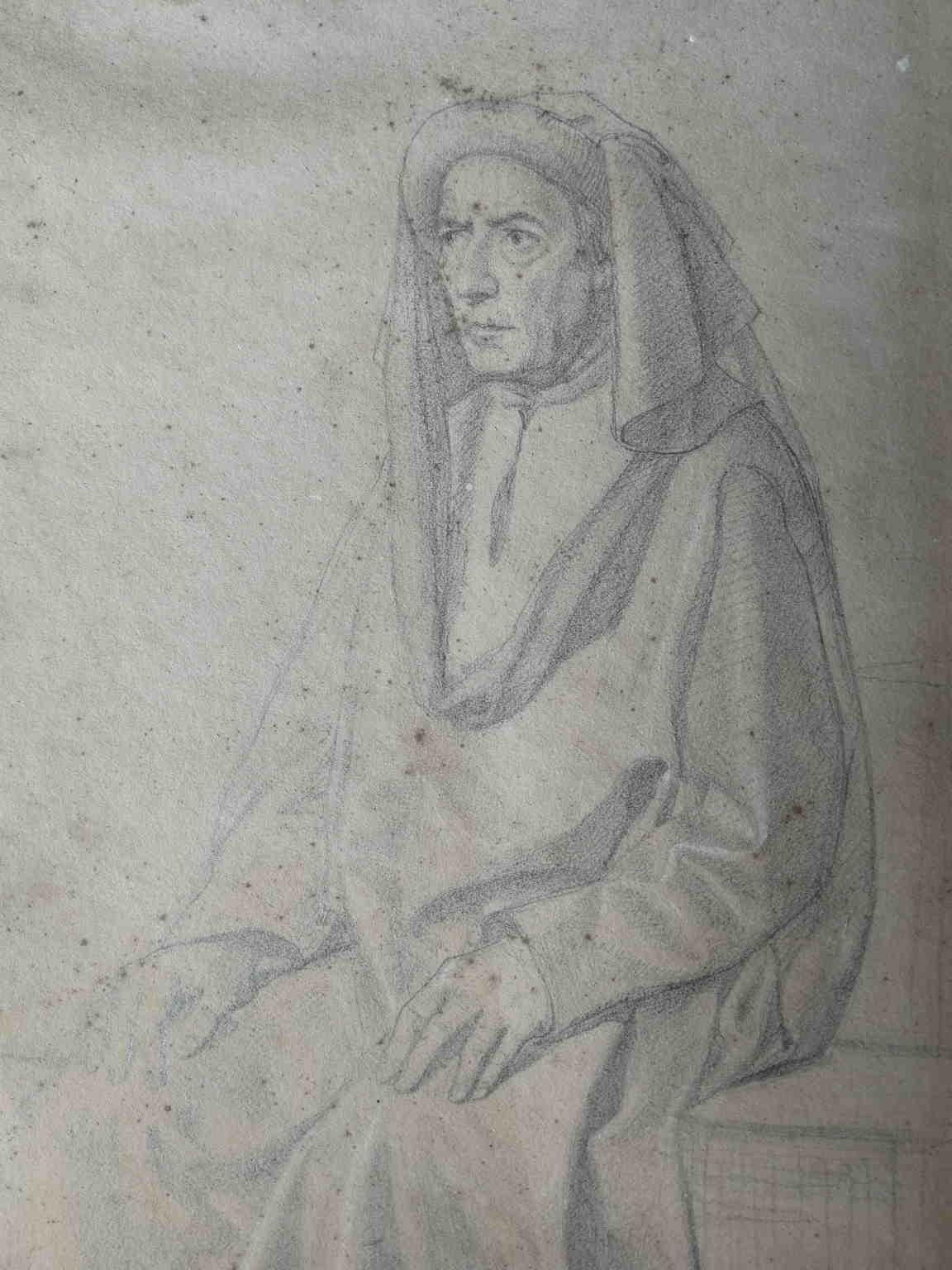 Attributed Cristiano Banti Historical Portrait Drawing 19 century