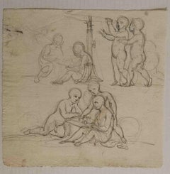 Tuscan Mythological Allegory Drawing 19 century pencil paper
